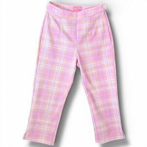 Sugar Thrillz Thats my Jam Pink Yellow Plaid Cropped Pants S